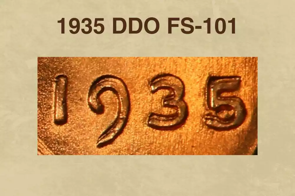 1935 wheat penny DDO FS-101 doubled die obverse, showing visible doubling on IN GOD WE TRUST and the date